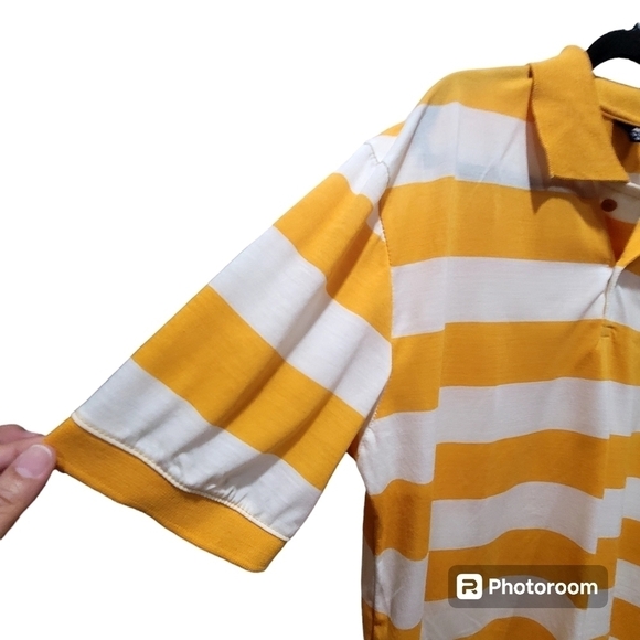 XL Cotton Blend Yellow White Stripes Men's Polo Golf Shirt Office Casual Party - Picture 4 of 7